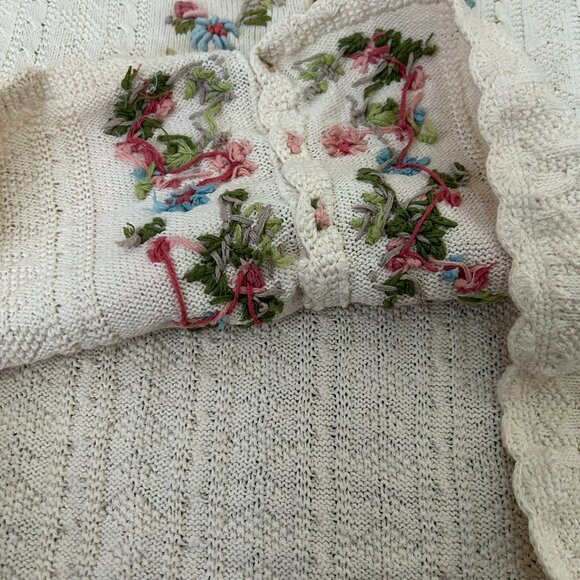Vintage IVY Collectibles Hand Knit Floral Cardigan Sweater Size Medium - Picture 3 of 9